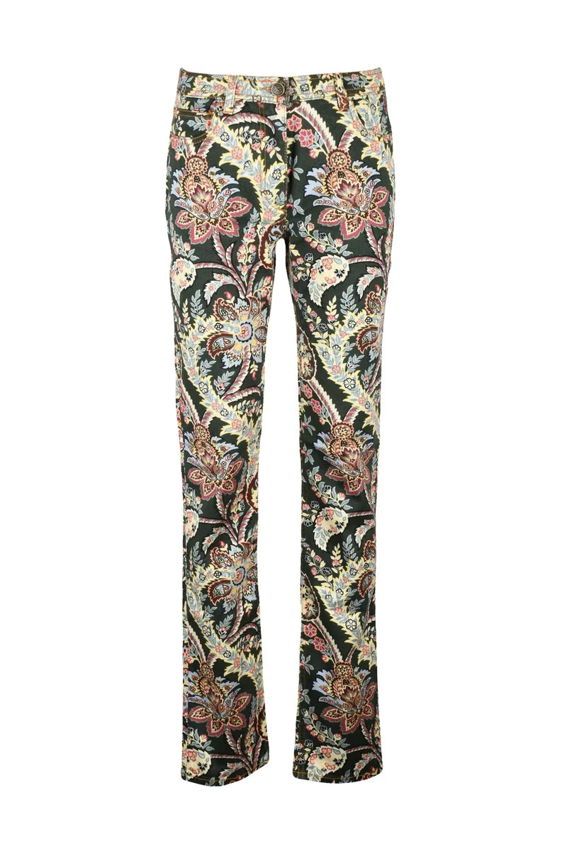 Multicolor Floral and Paisley Patterned Jeans