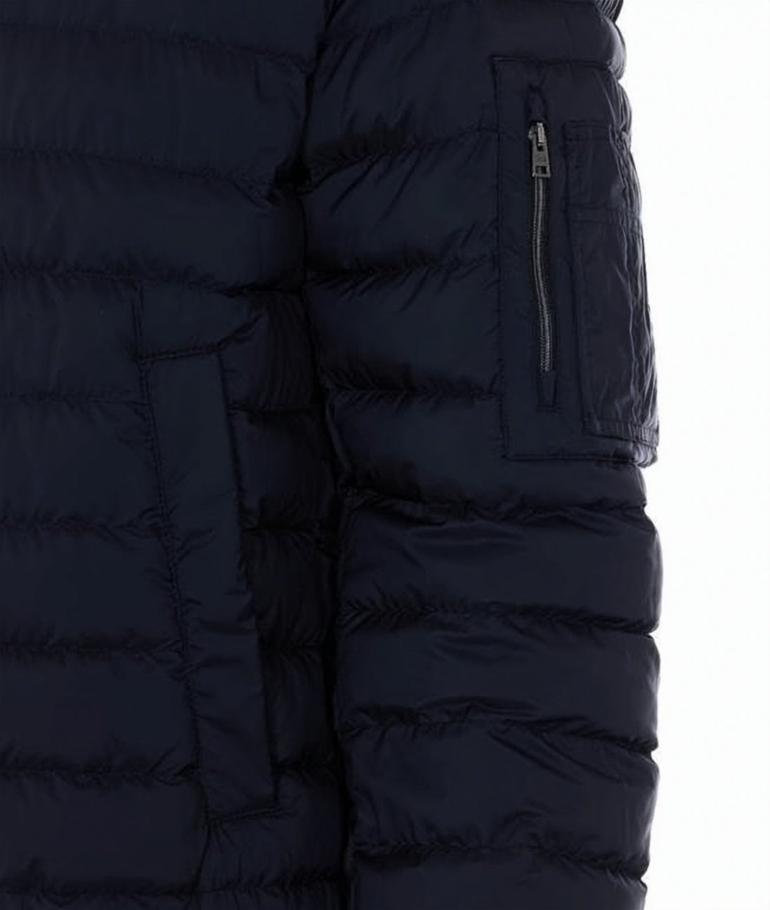 Quilted Blue Padded Jacket With Functional Details
