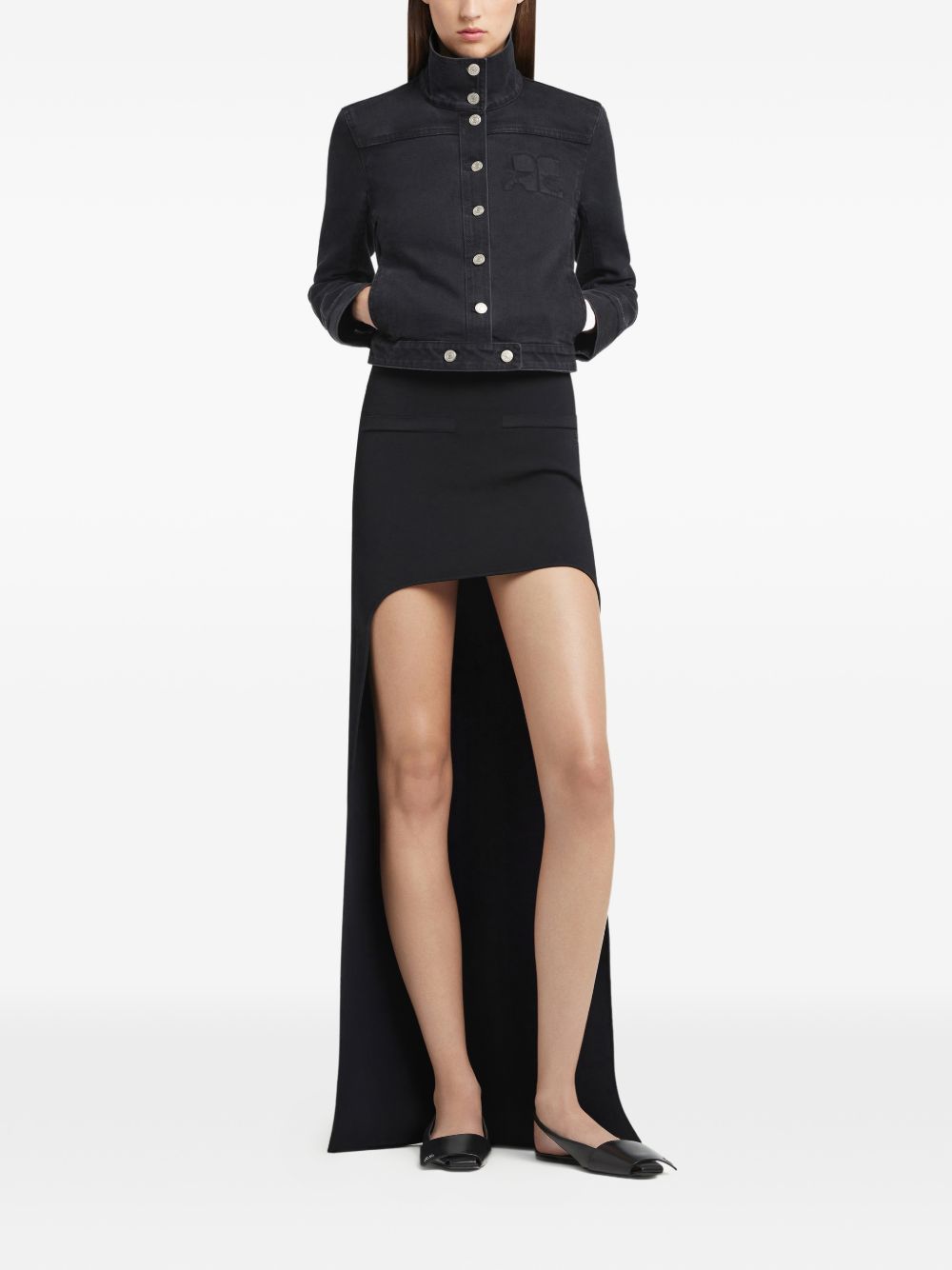 Cropped Jacket with High Collar and Metallic Buttons