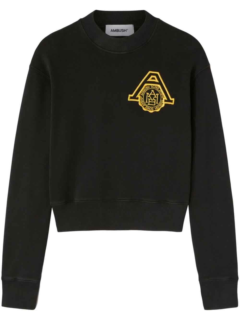 Black Scholarship Cropped Emblem Cotton Sweater