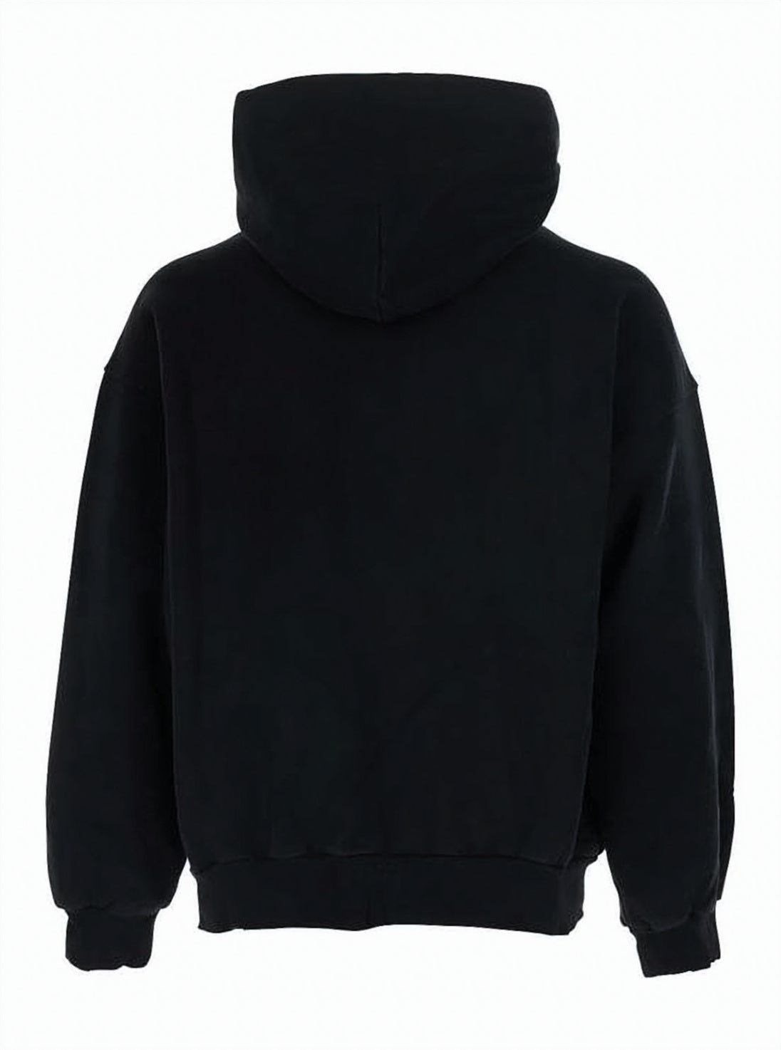 Relaxed Fit Black Hoodie with Graphic Print and Ribbed Cuffs