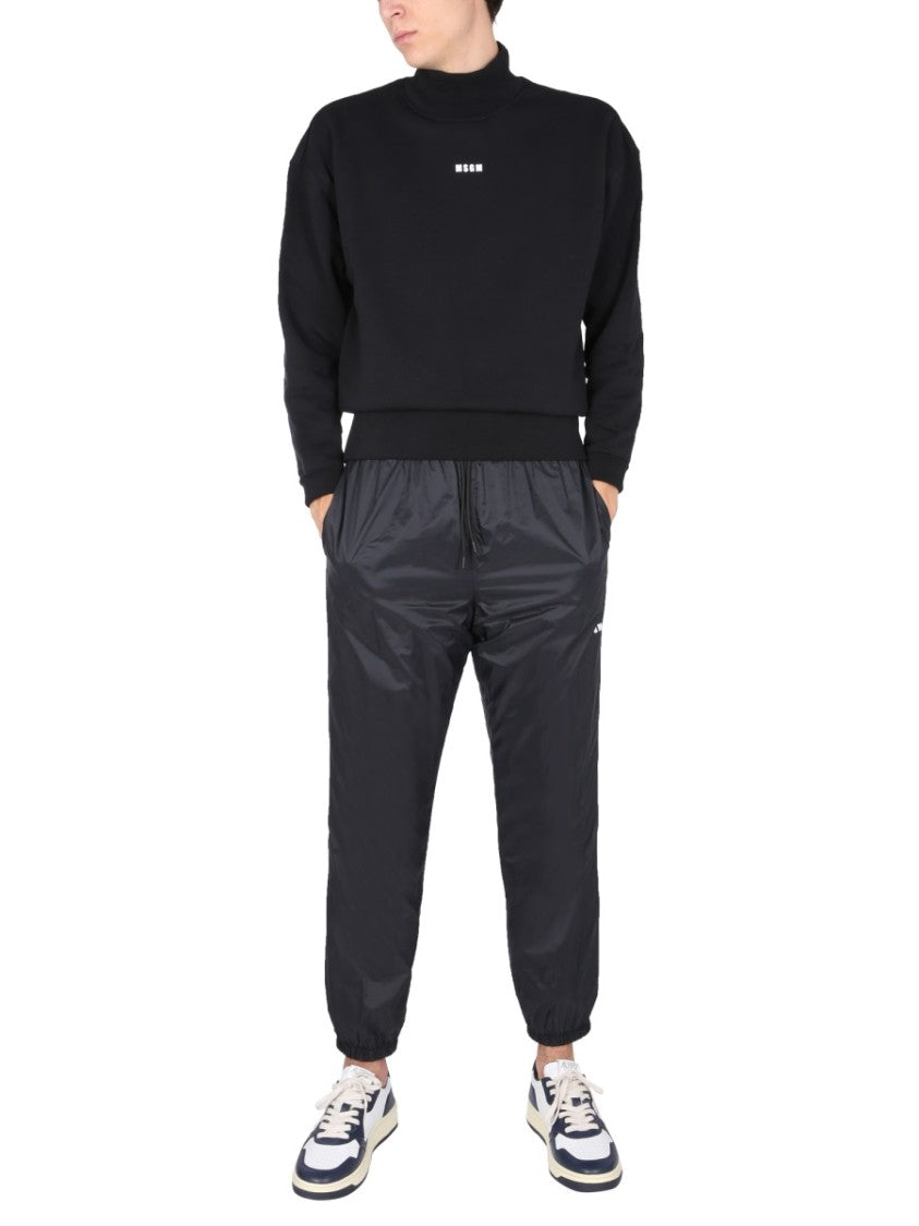 Casual Black Jogging Pants With Elastic Waistband And Side Logo