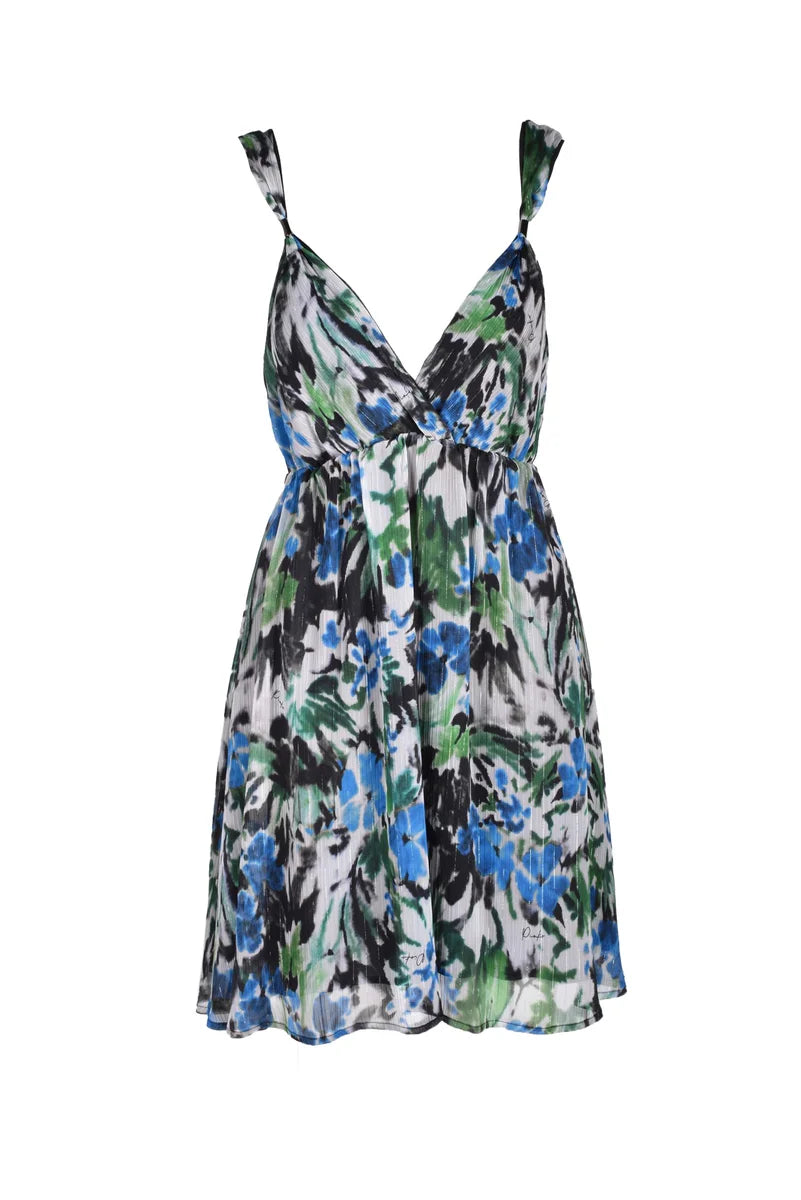 Short Chiffon Dress - Green/Lightblue
