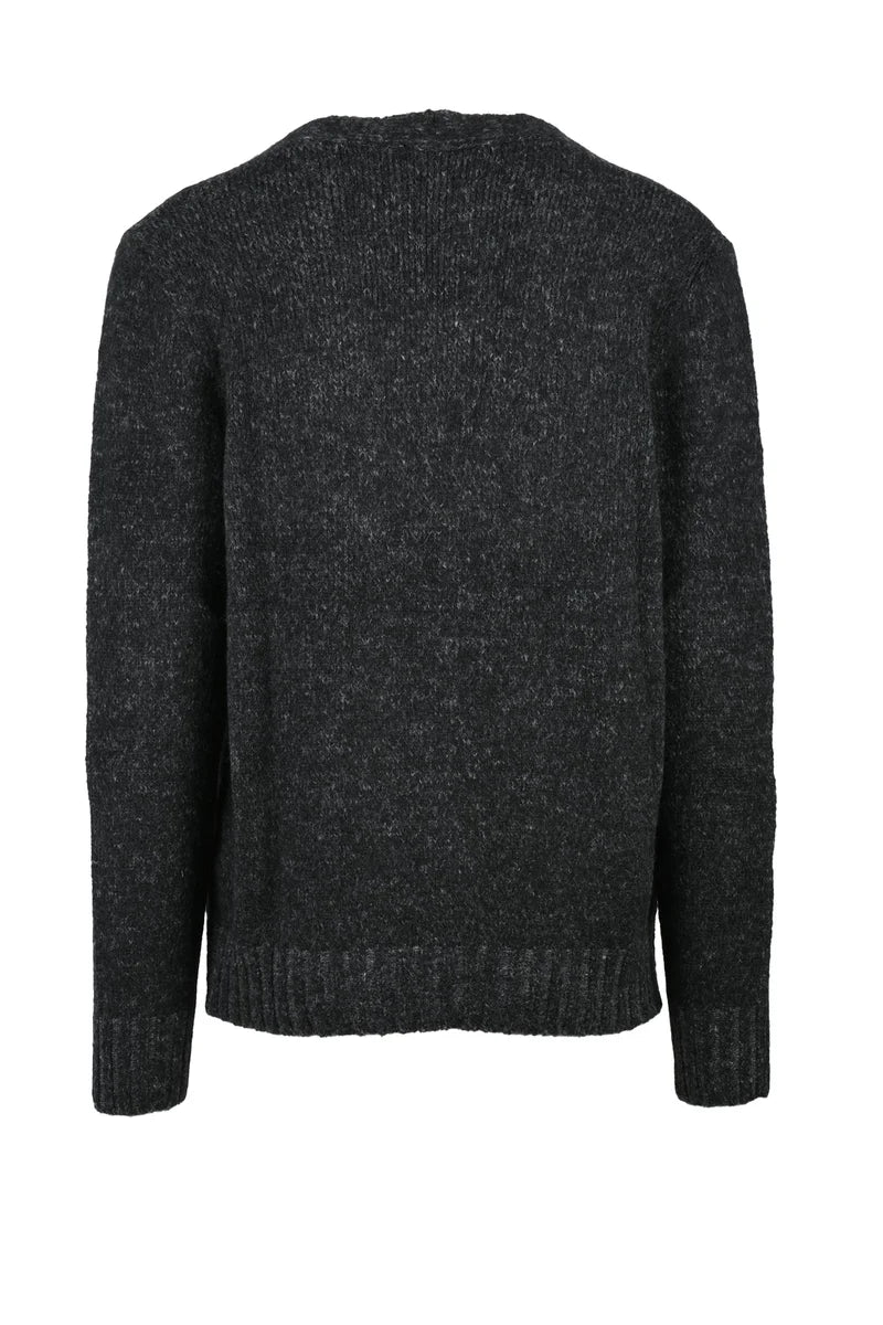 Button-Front Cardigan in Dark Textured Knit