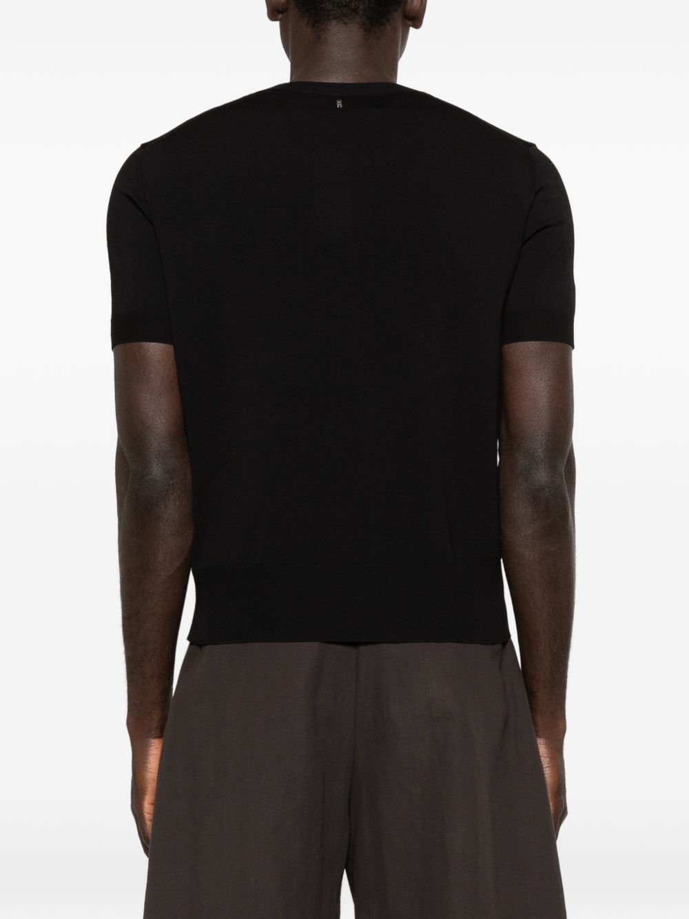 Black Knitted Crew Neck Short Sleeve T-Shirt