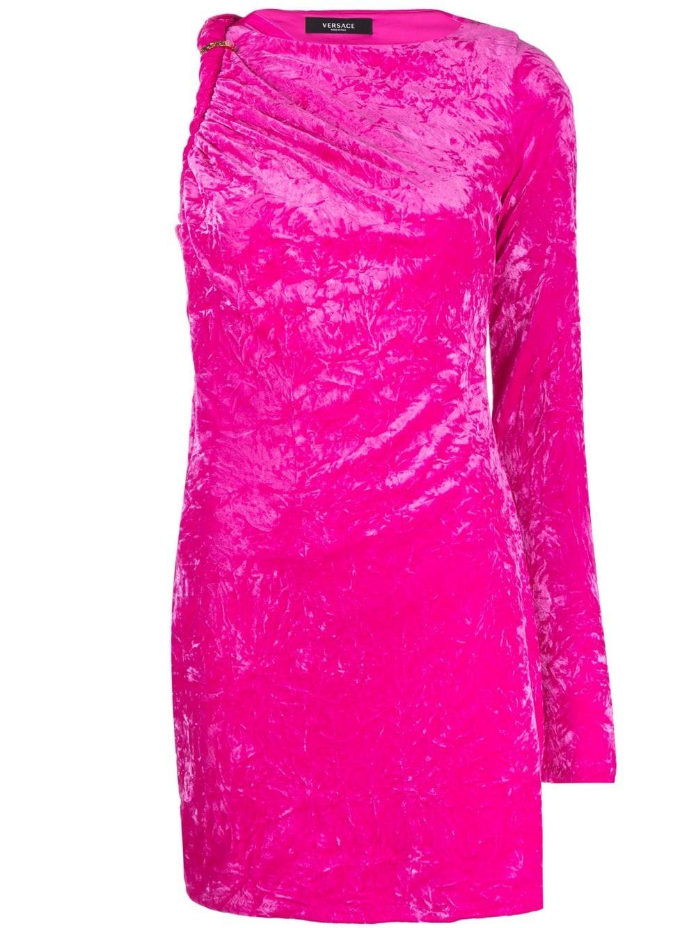 Asymmetric Hot Pink Velvet Minidress