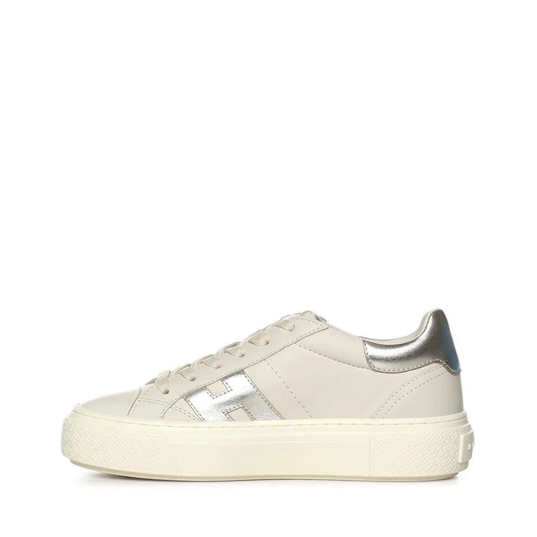 Light Beige Low-Top Sneakers with Metallic Accents