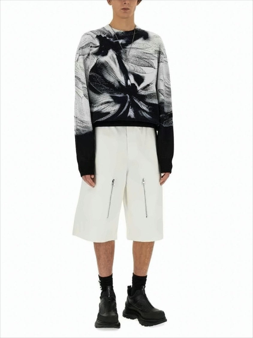 Monochrome Abstract Dragonfly Motif Sweater