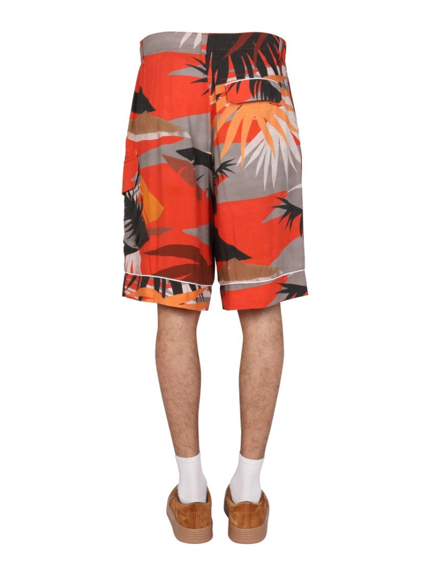 Tropical Print Cargo Bermuda Shorts