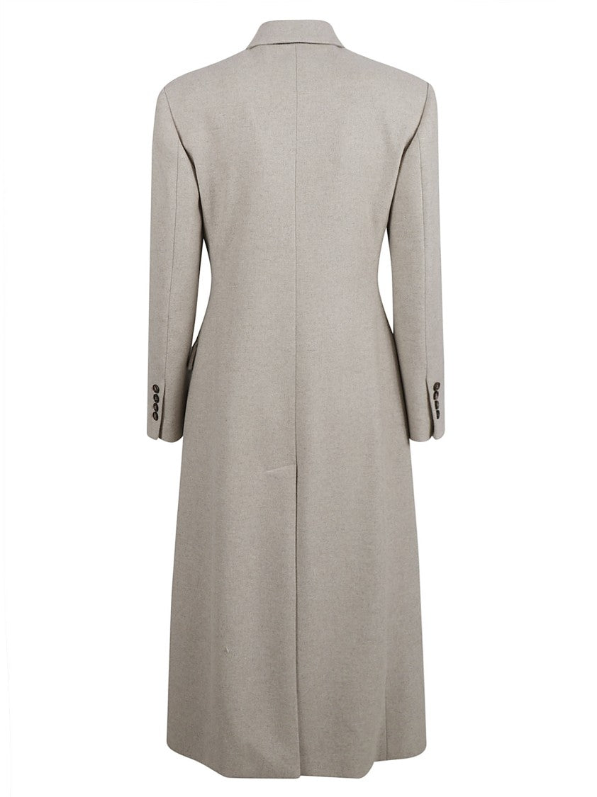 Tailored Beige Coat With Double-Breasted Front