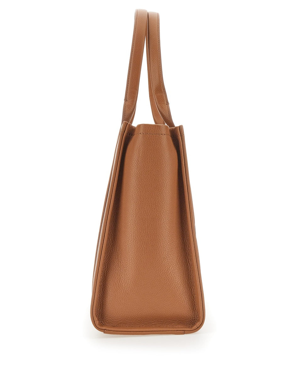 Large Black Textured Leather Logo Tote Bag