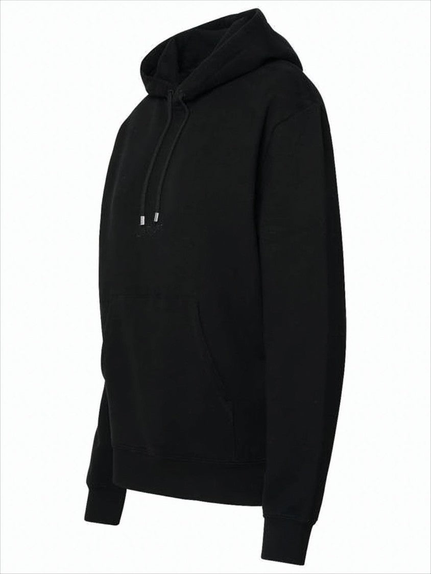 Minimalistic Black Cotton Pullover Hoodie with Tonal Branding