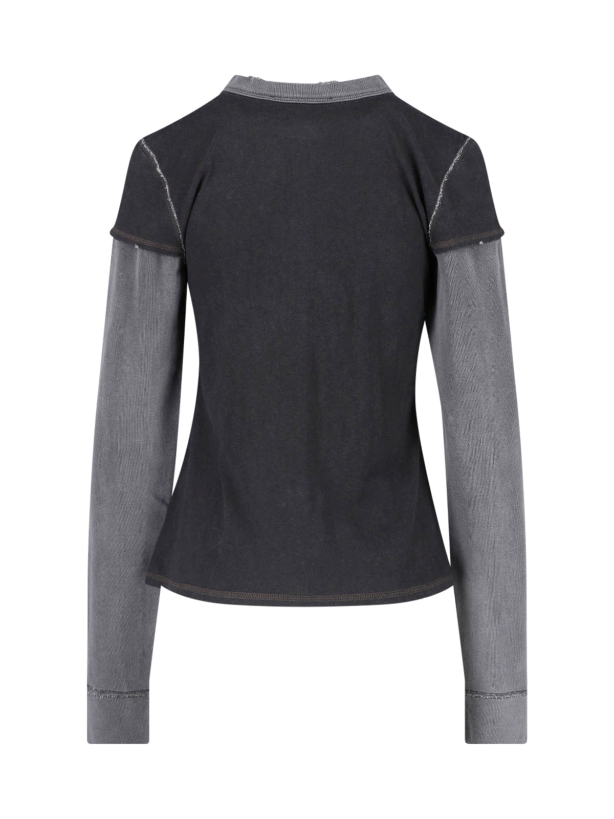 Layered Black Short-Sleeve Top with Long Grey Underlayer