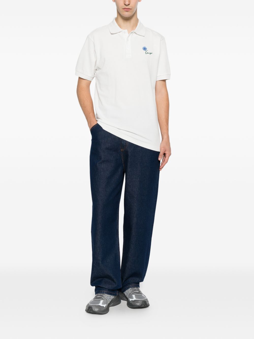 Off-White Cotton Piqué Floral Polo