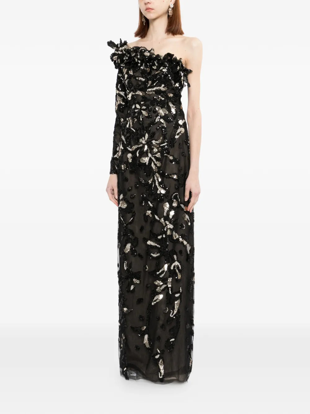 One-Shoulder Embroidered Tulle Dress