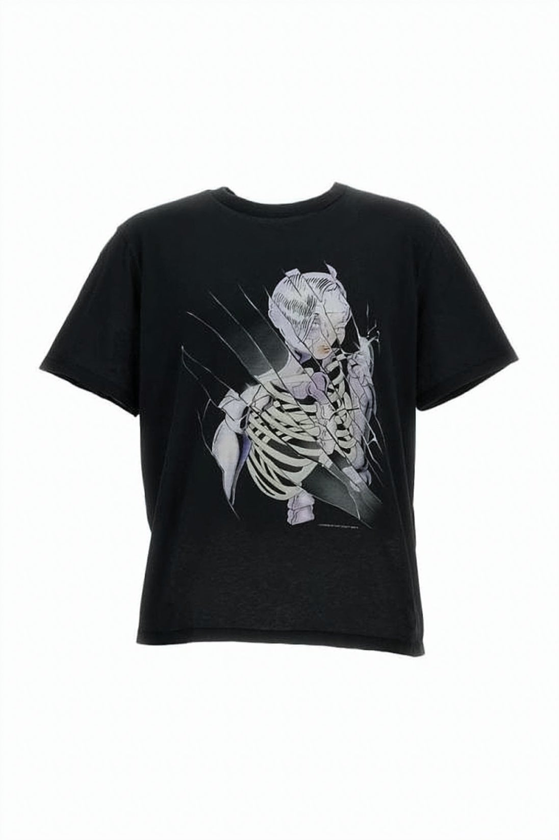 Cropped Black T-Shirt With Graphic Skeleton Artwork