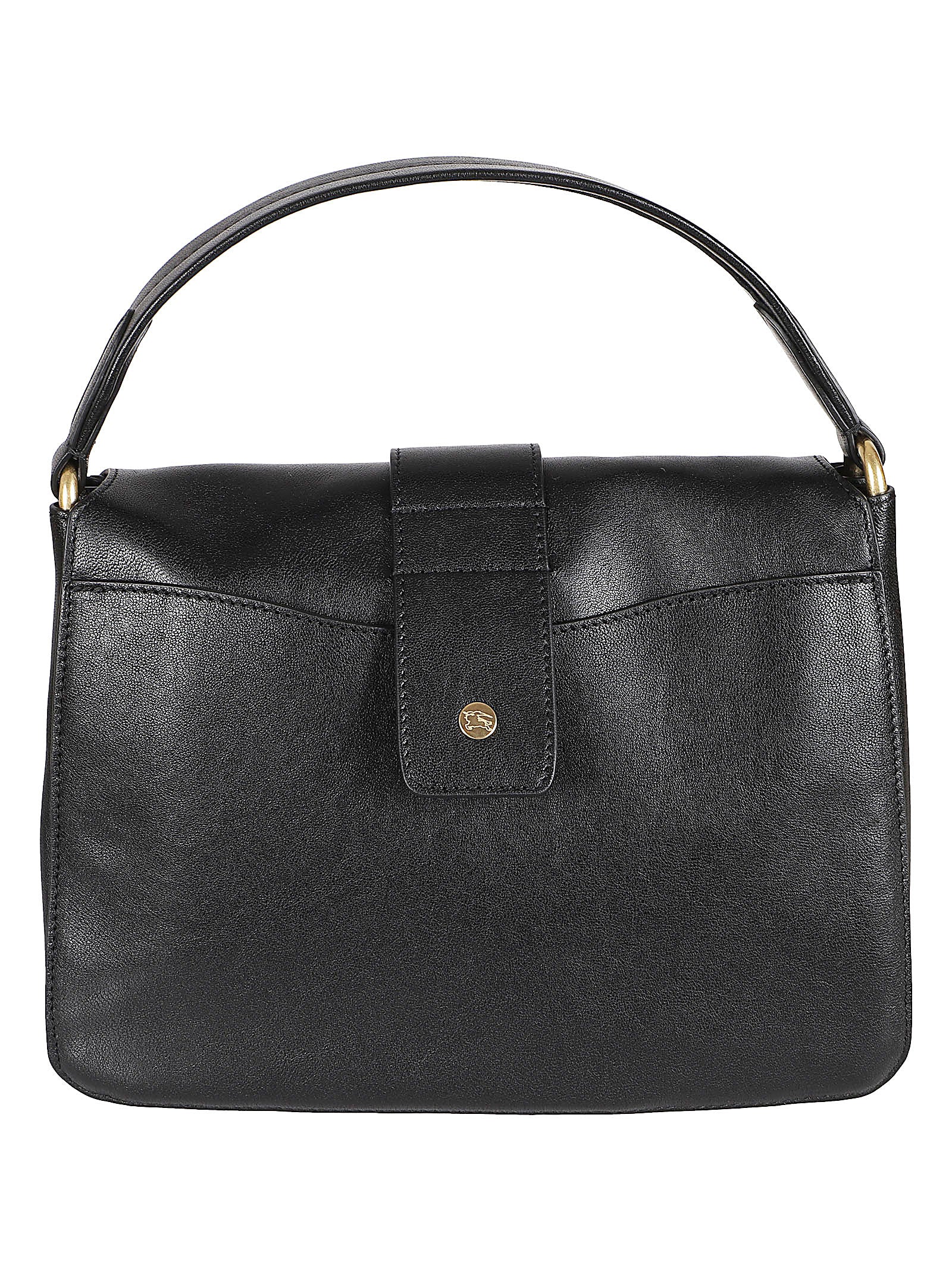 Rectangular Black Lamb Leather Handbag with Gold Accents