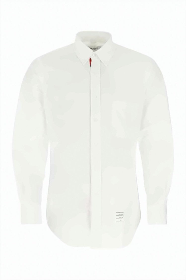 Long-Sleeve Cotton Shirt with Classic Collar and Striped Placket