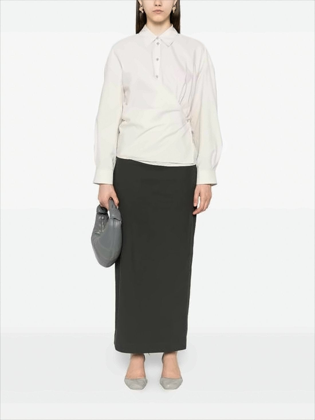 Twisted Front Long-Sleeved Shirt With Straight Collar