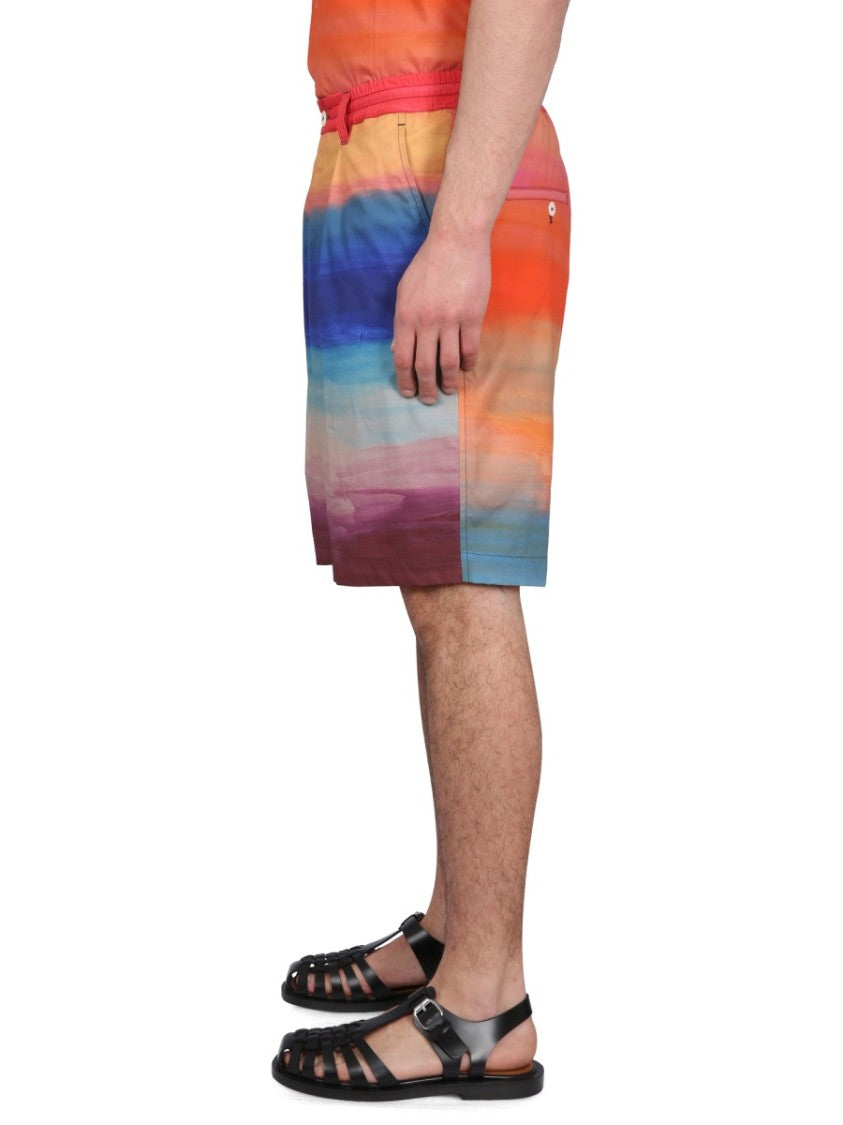 Knee-Length Cotton Bermuda Shorts With Gradient Design
