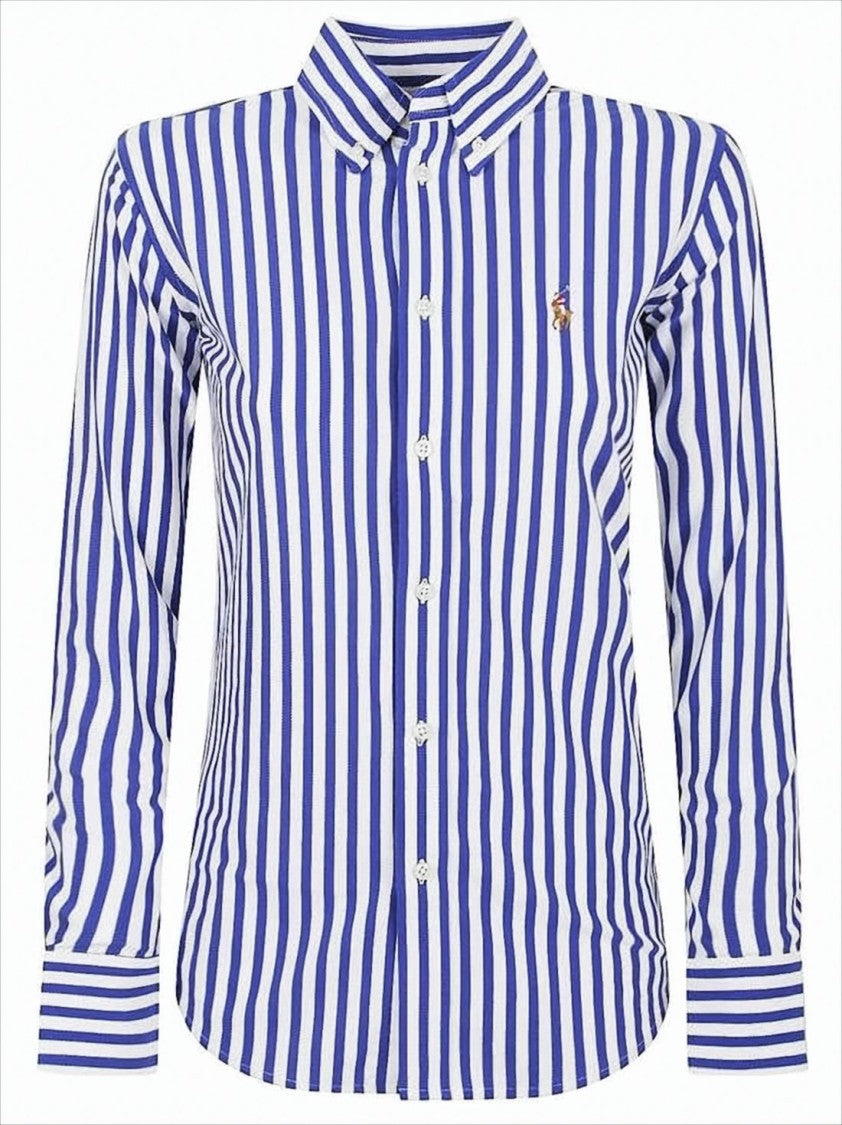 Button-Down Striped Blouse With Pointed Collar And Long Sleeves