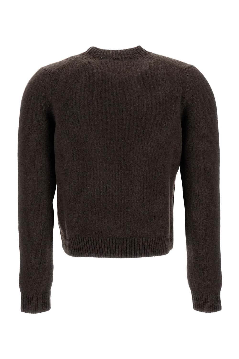 Crewneck Brown Knit Sweater With Ribbed Trim