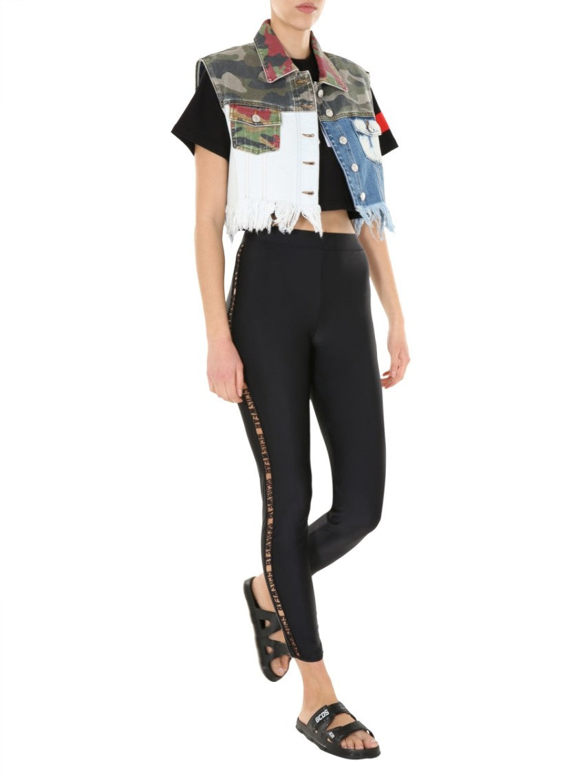 Cropped Denim Vest With Patchwork Design