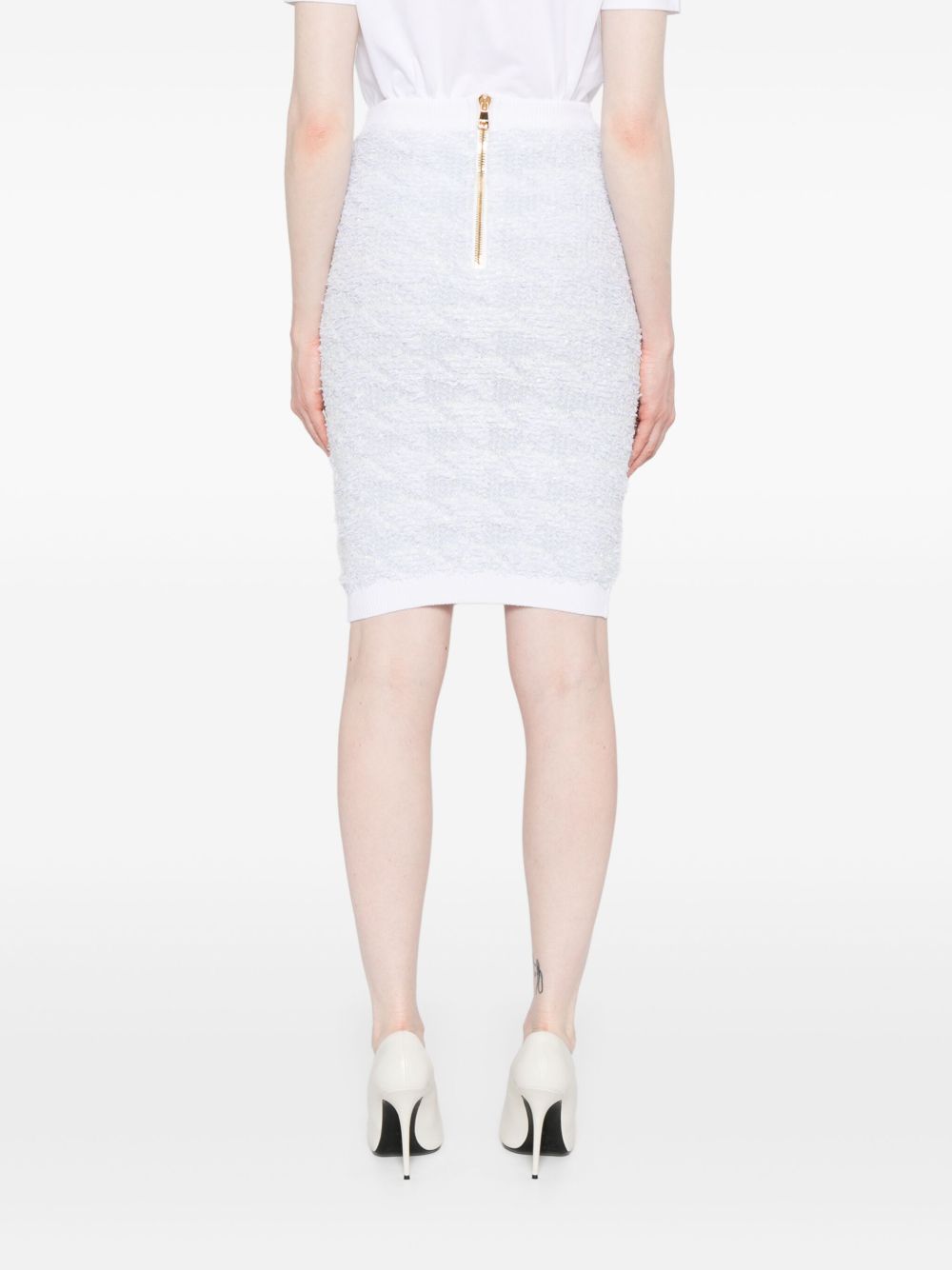 High-Waisted Knee-Length Tweed Skirt