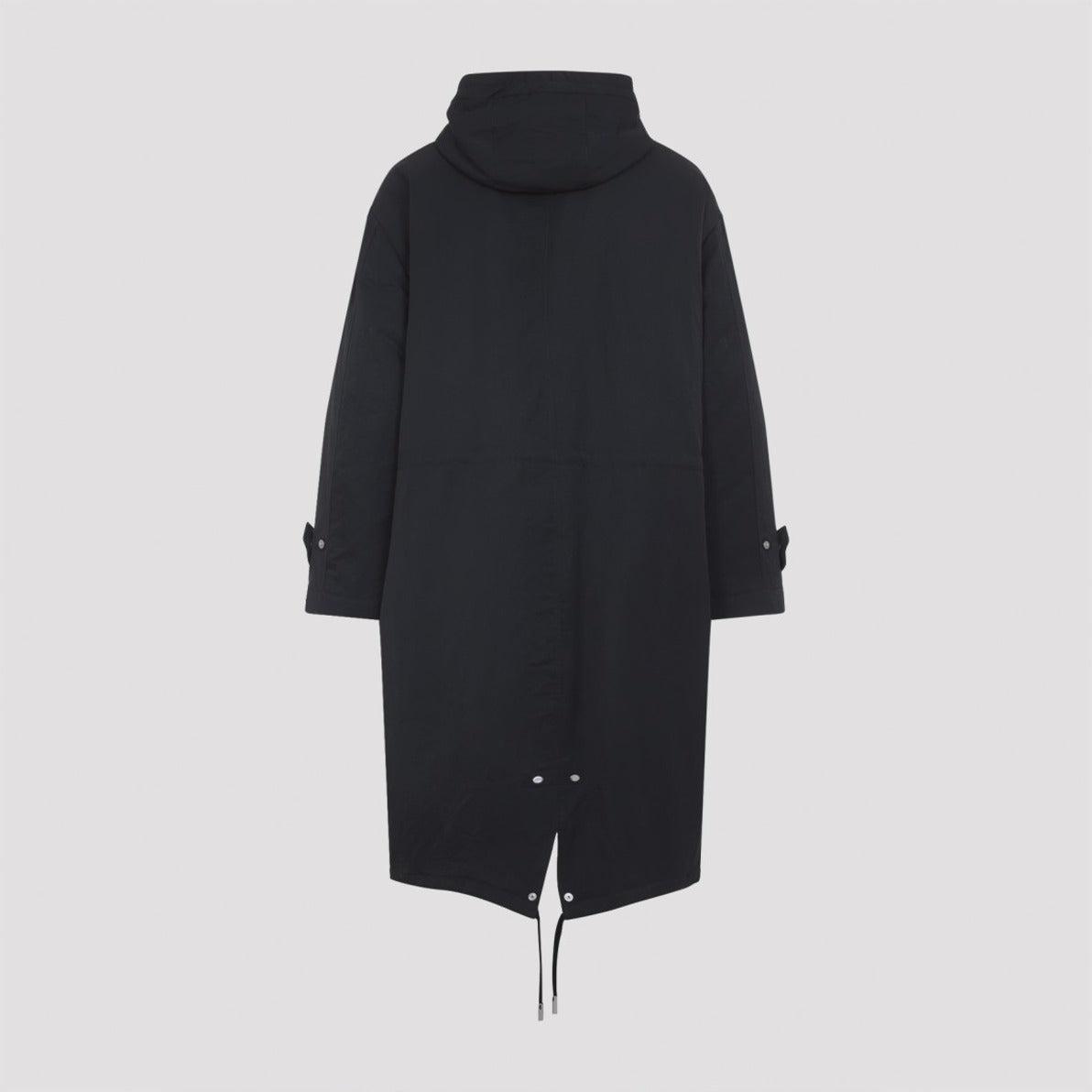 Long Grey Polyamide Jacket With Adjustable Hood And Flap Pockets