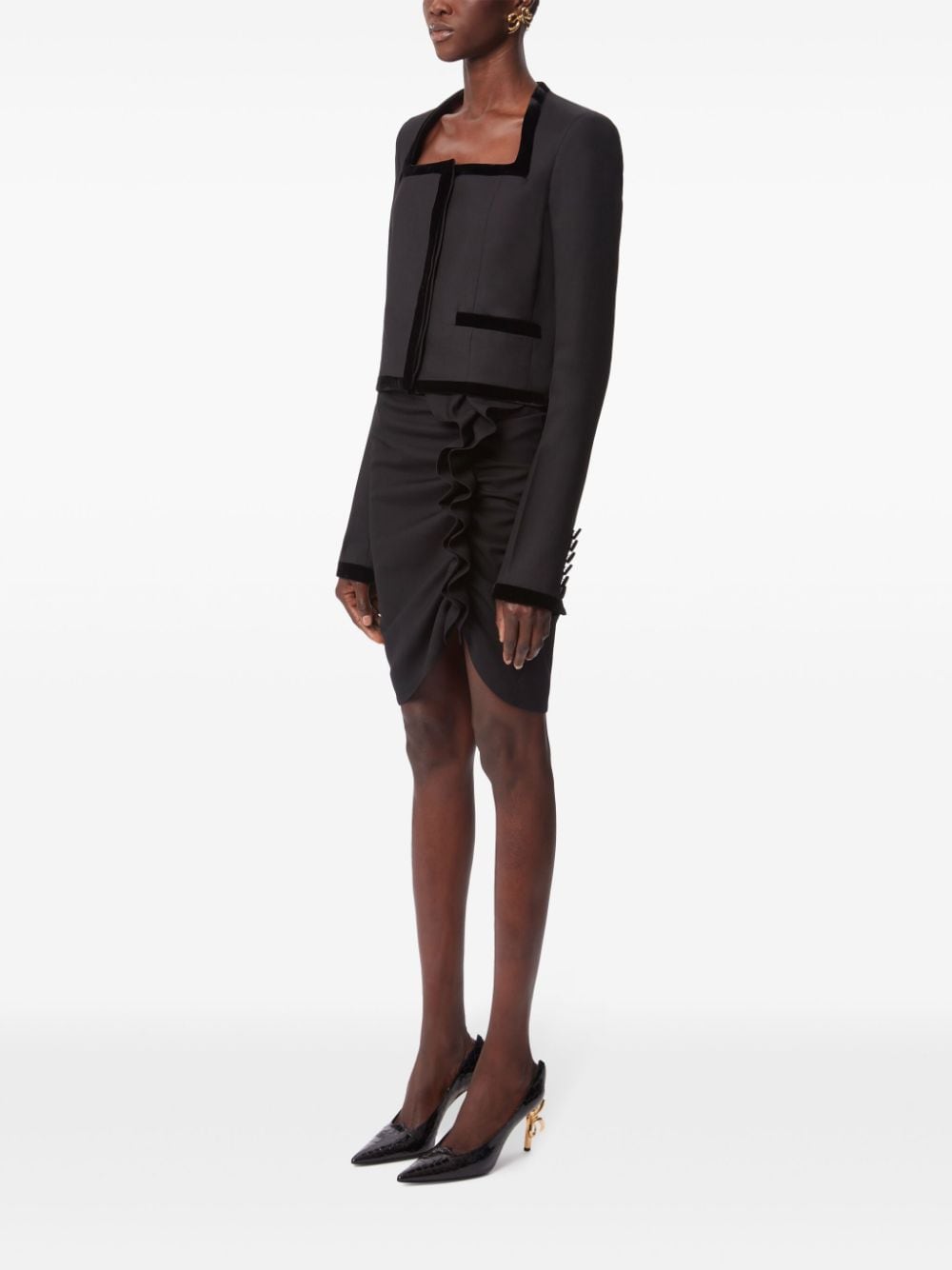 Draped Black Wool Blend Mini Skirt