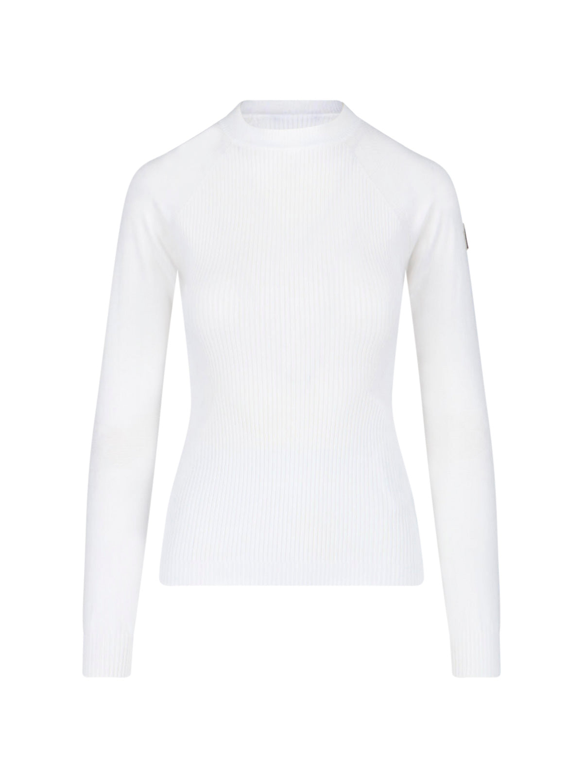 White Ribbed Viscose Blend Logo Sweater