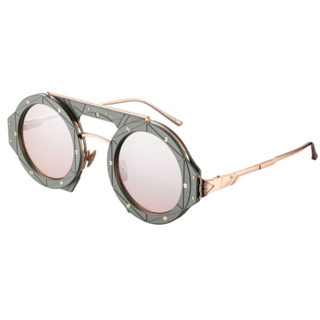 Astra As-3 Faceted Geometric Sunglasses with Double-Bar Bridge