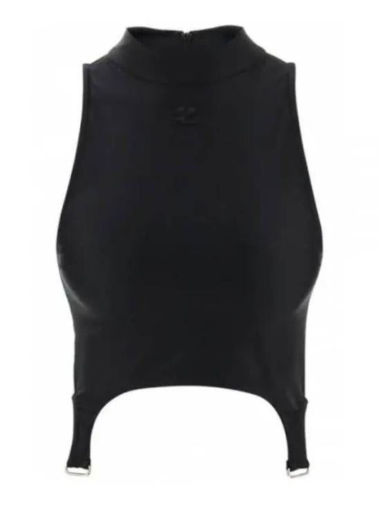 Fitted Black Sleeveless Top with High Neckline
