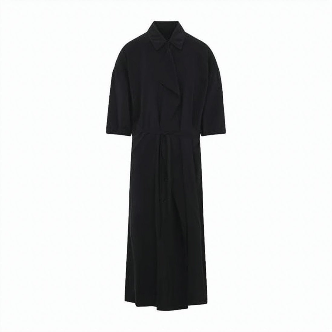 Asymmetrical Black Shirt Dress in Dry Silk