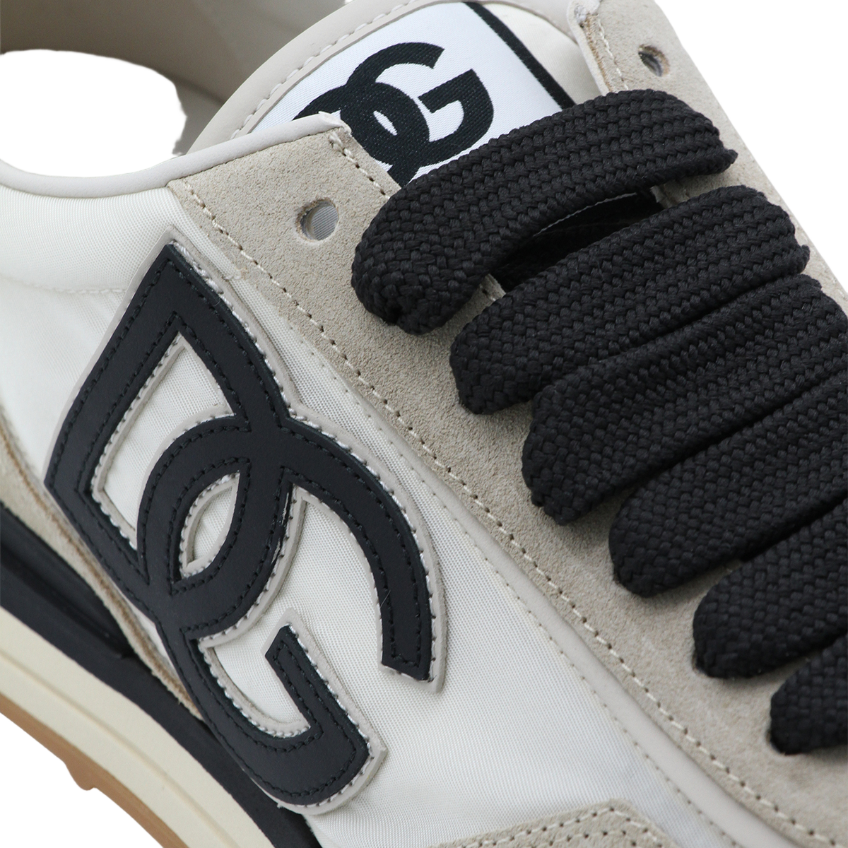 White Sneakers With Beige Panels And Black Accents