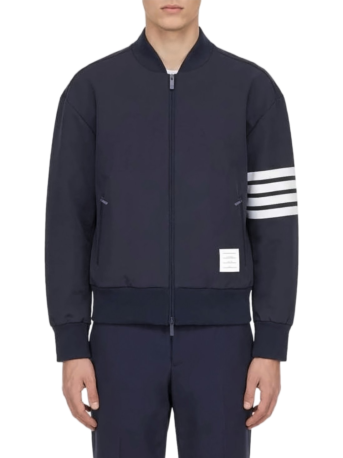 Minimalist Zip-Closure Jacket With Contrasting Stripes