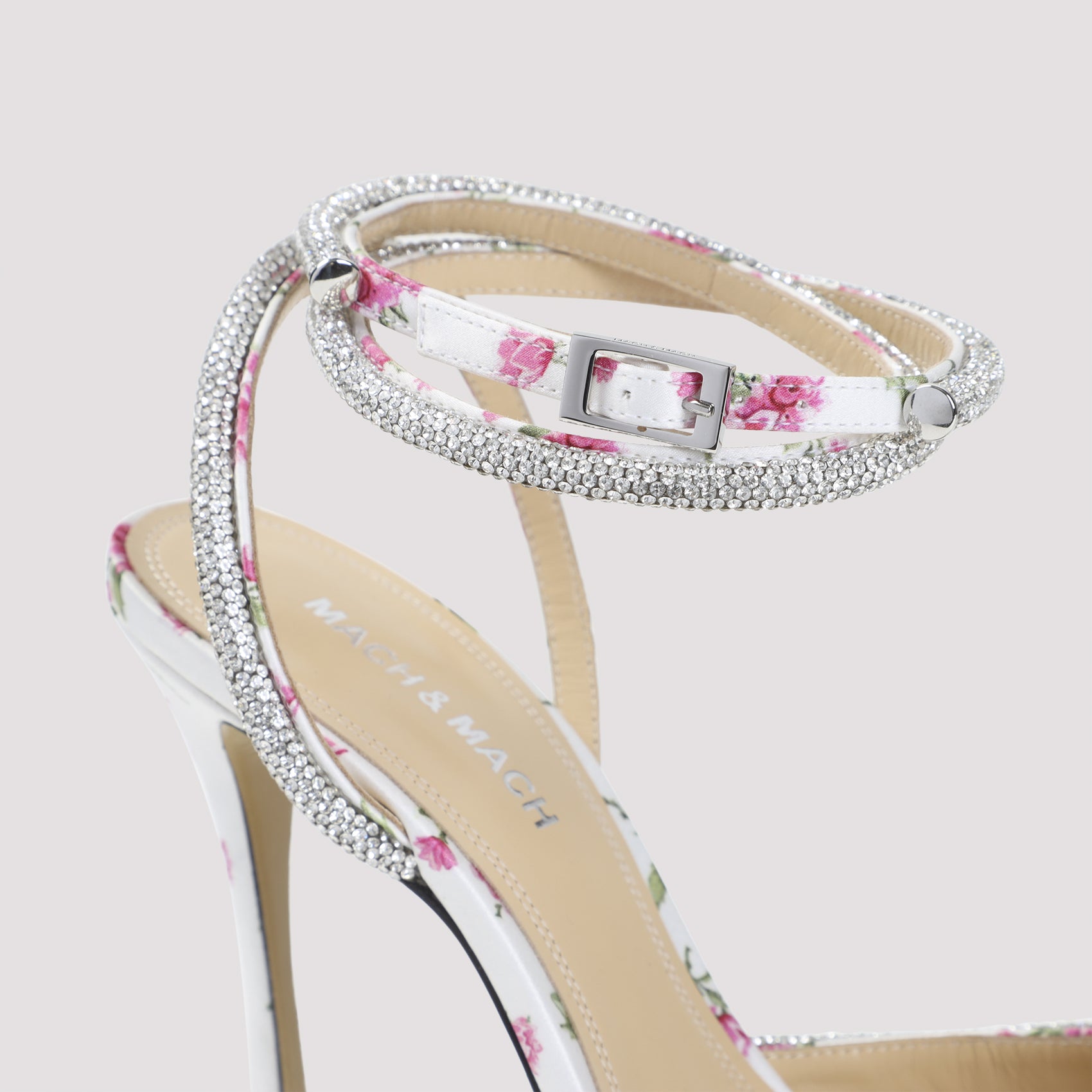 Pointed-Toe High-Heeled Sandals with Rhinestone Knot Detail
