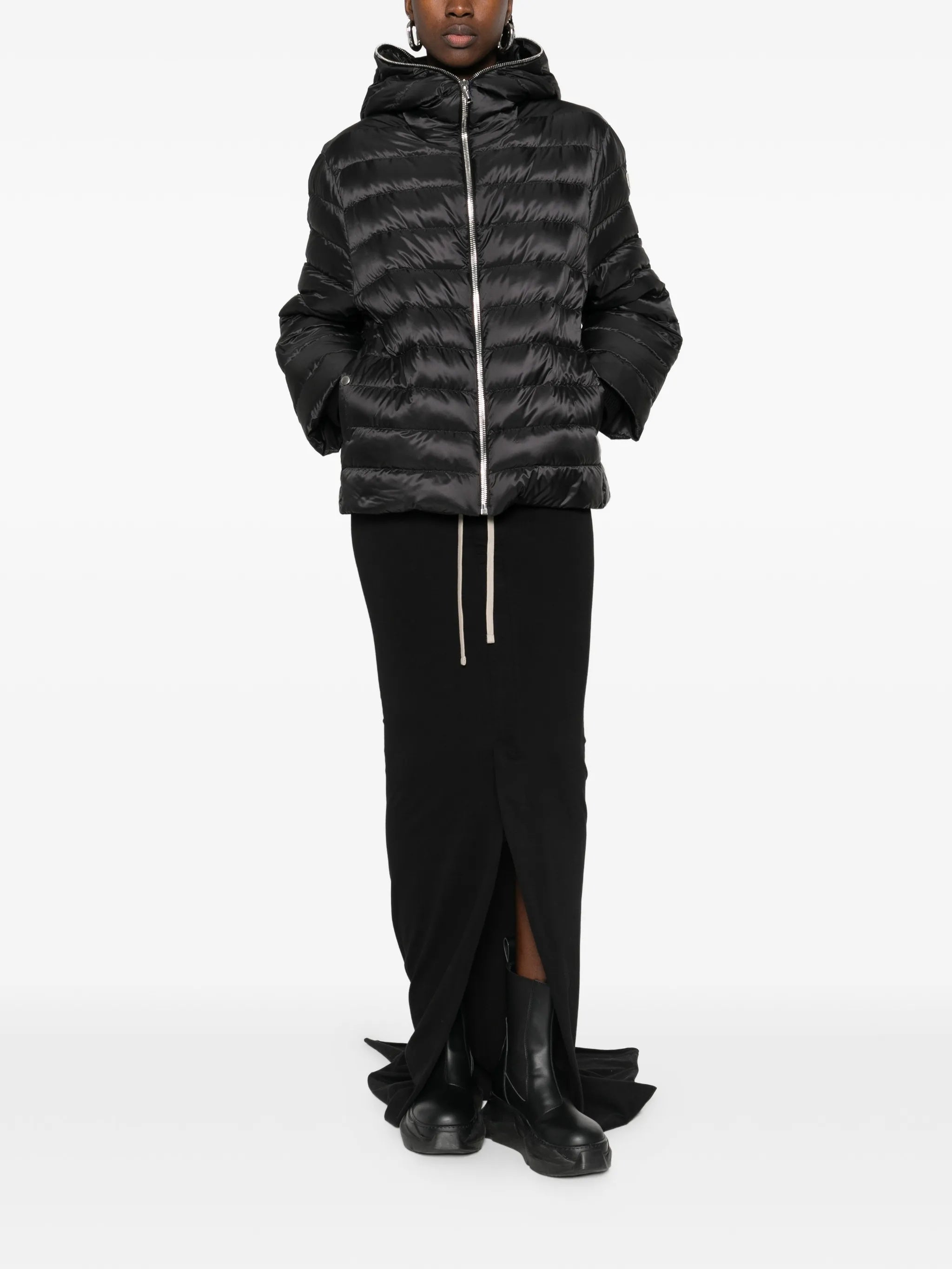 Black Woven Quilted Cropped Jacket