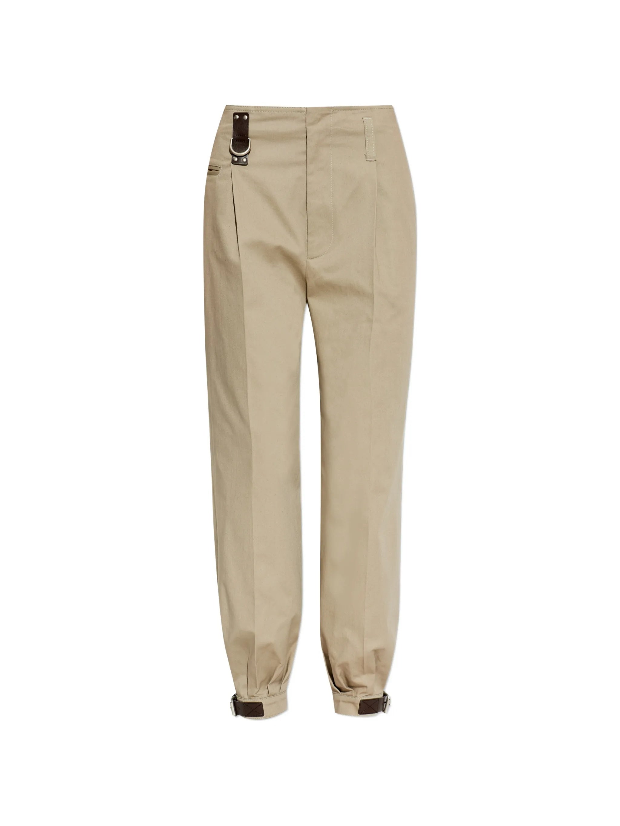 Dark Leather Strap Relaxed Tapered Cotton Pants