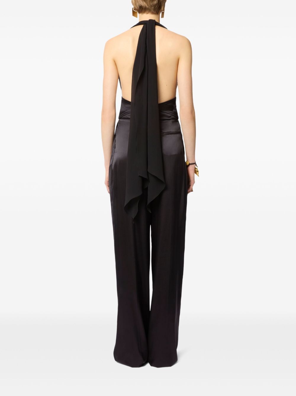 Silk V-Neck Halterneck Top With Bow Detail