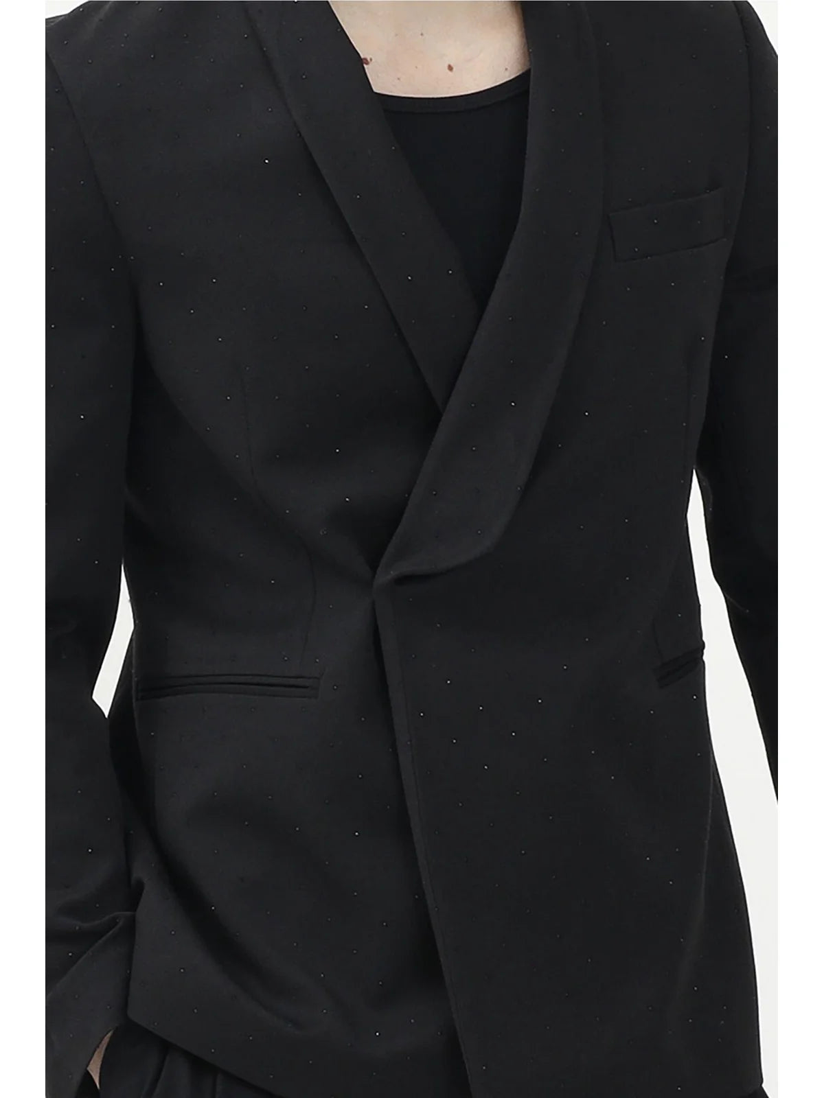 Black Polyester Viscose Spandex Rhinestones Jacket