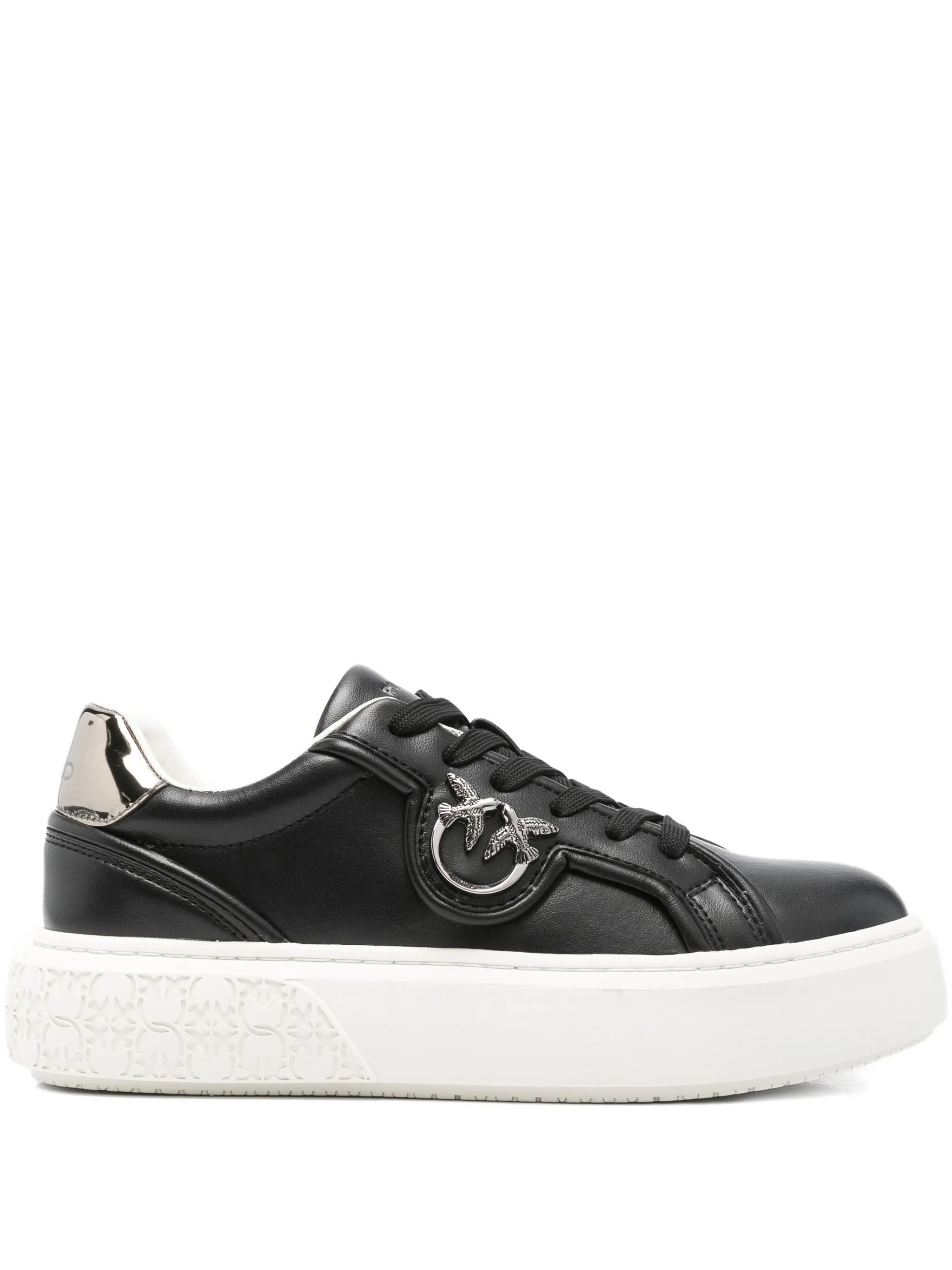 Black Yoko 06 Metallic-Logo Leather Sneakers