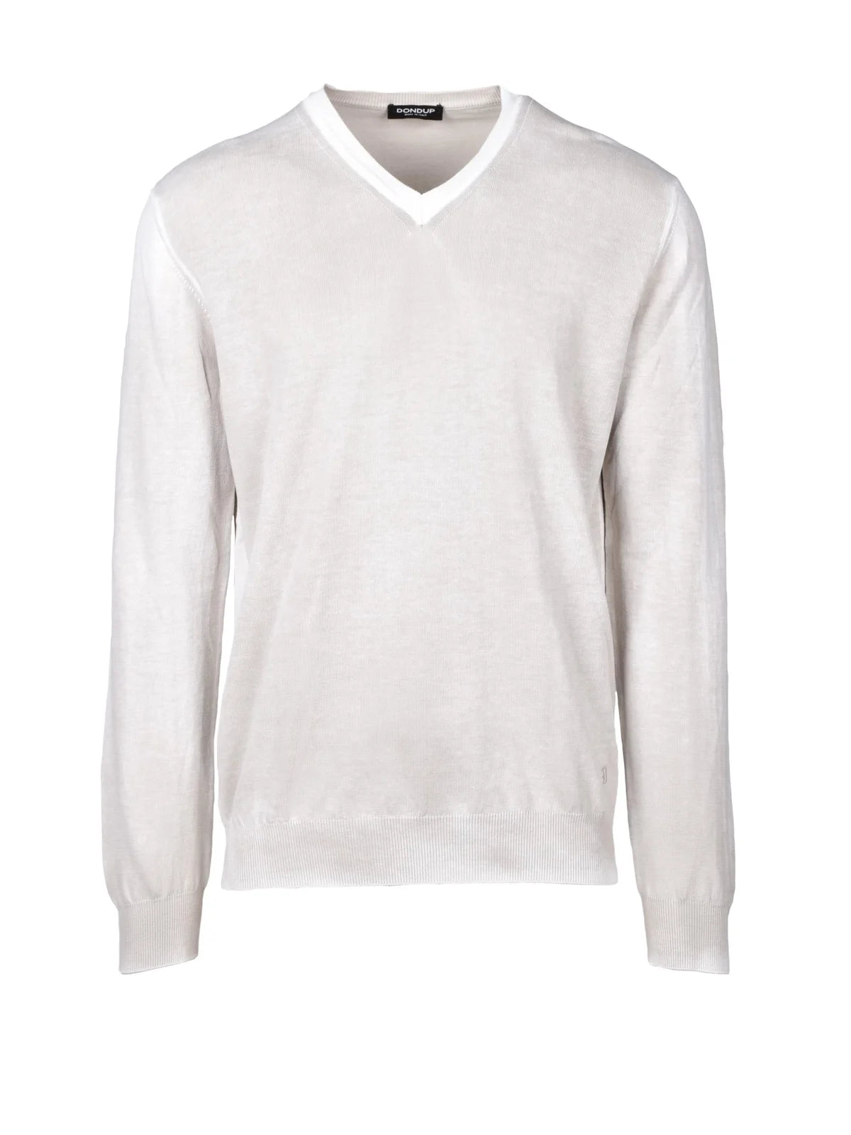 Beige V-Neck Sweater With Ribbed Cuffs And Hem