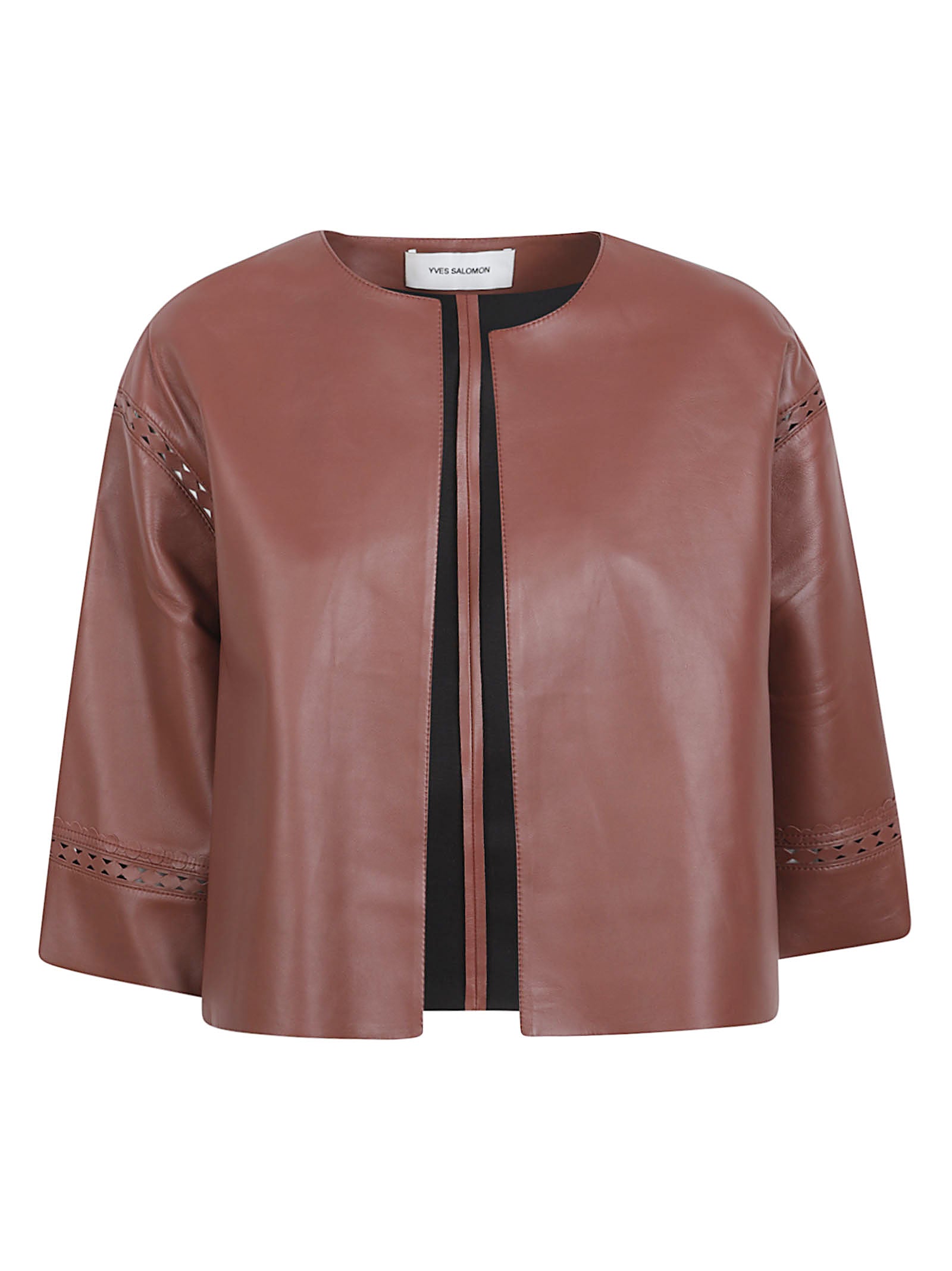 Cropped Brown Lamb Leather Jacket with Cut-out Detailing