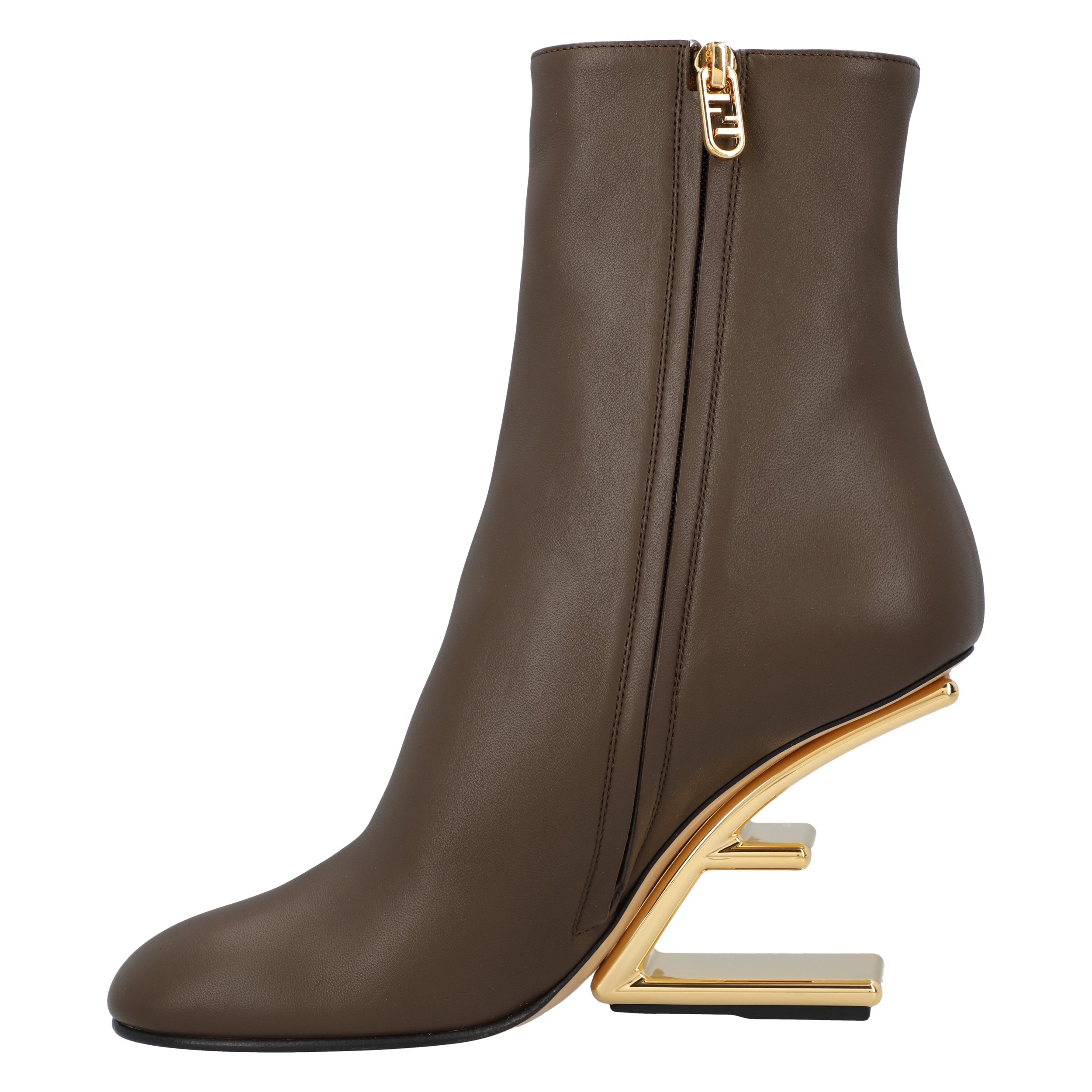 Heeled Ankle Boots With Gold-Colored Diagonal Heel