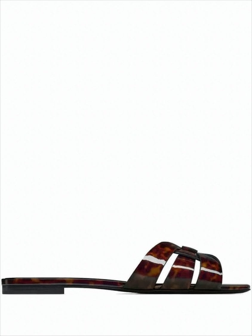 Tortoiseshell Pattern Mules with Woven Design