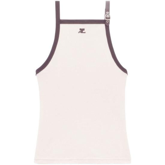 Sleeveless White Top with Contrasting Trim