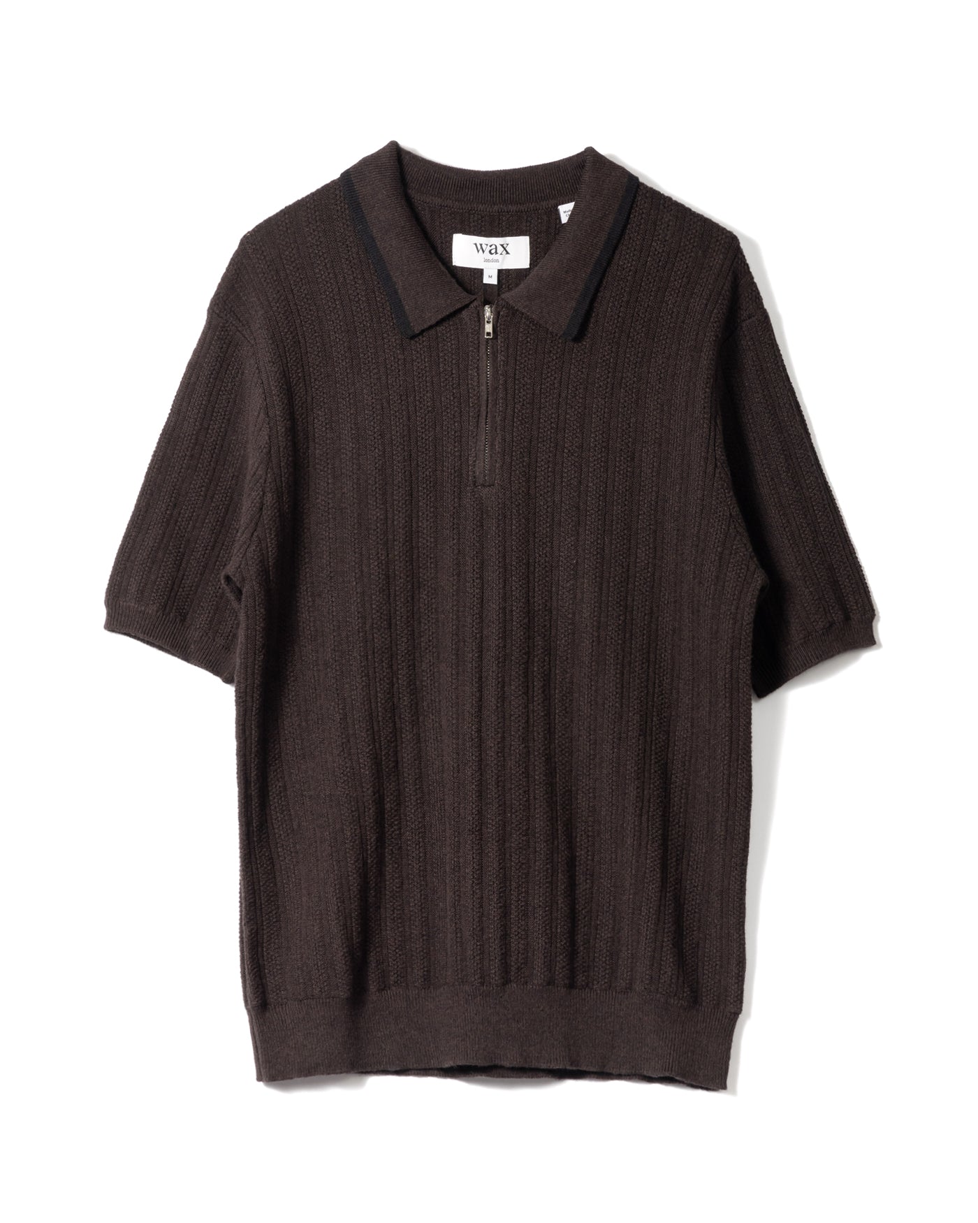 Dark Brown Ribbed Zip Closure Polo Shirt