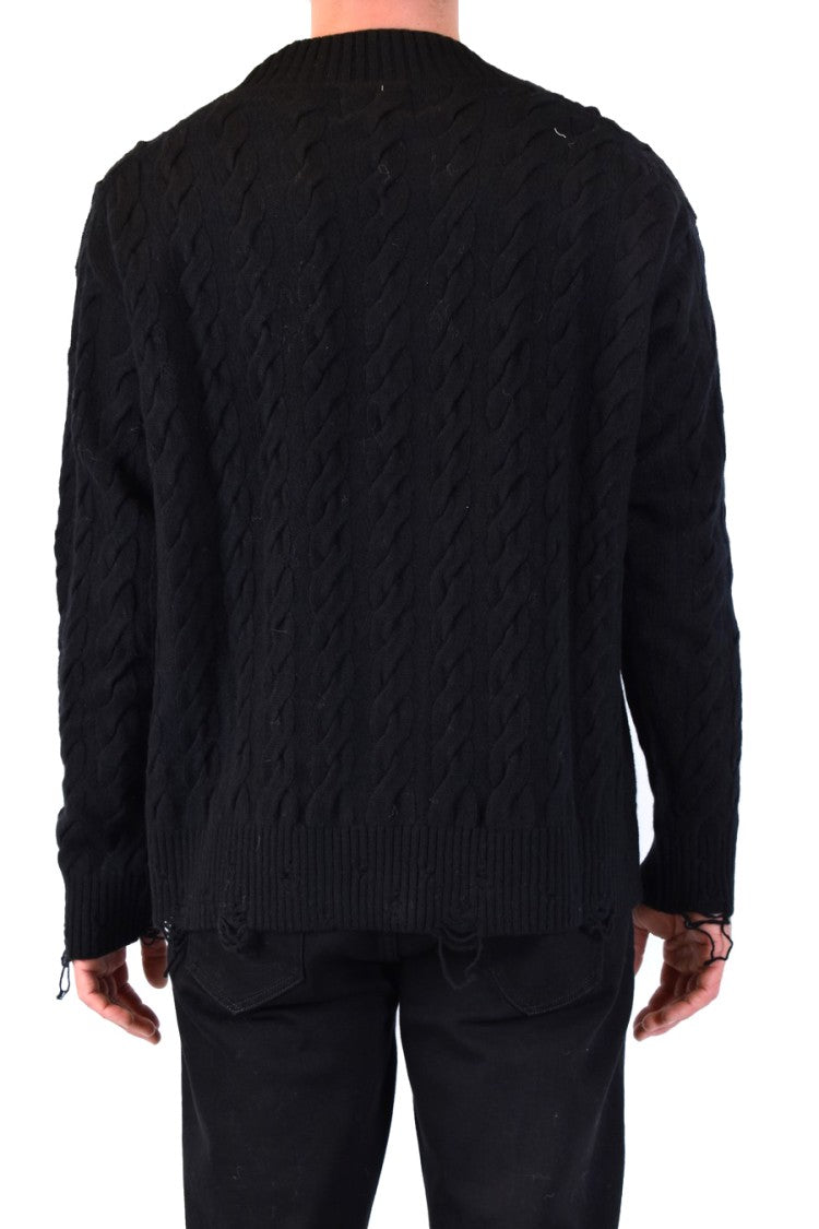 Cable Knit Black Cardigan With V-Neckline