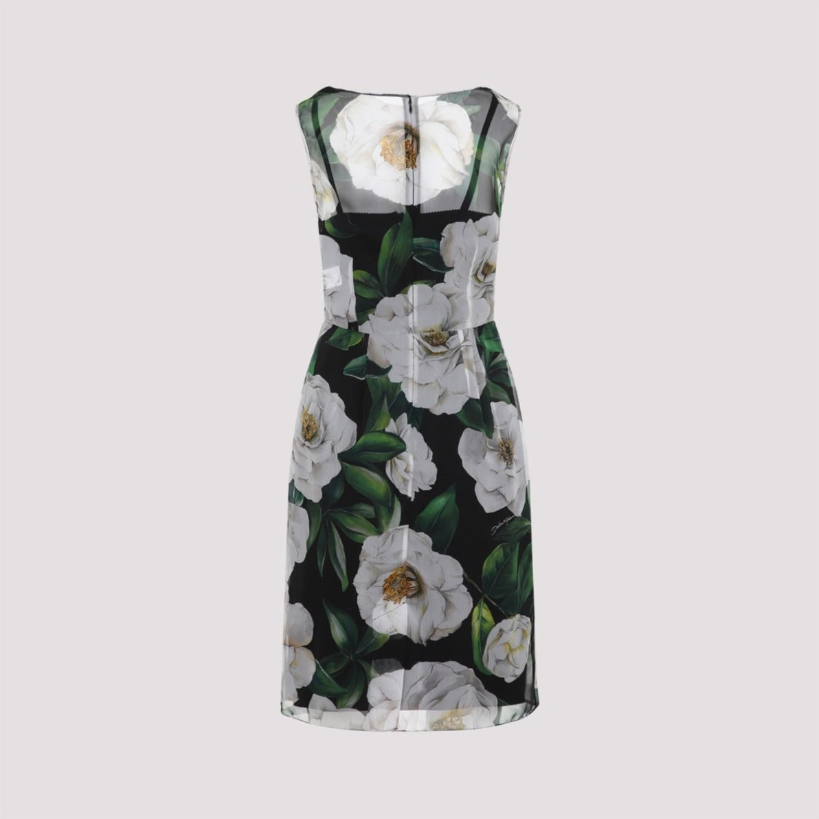 Cowl Neck Midi Dress In Black Silk With Floral Print